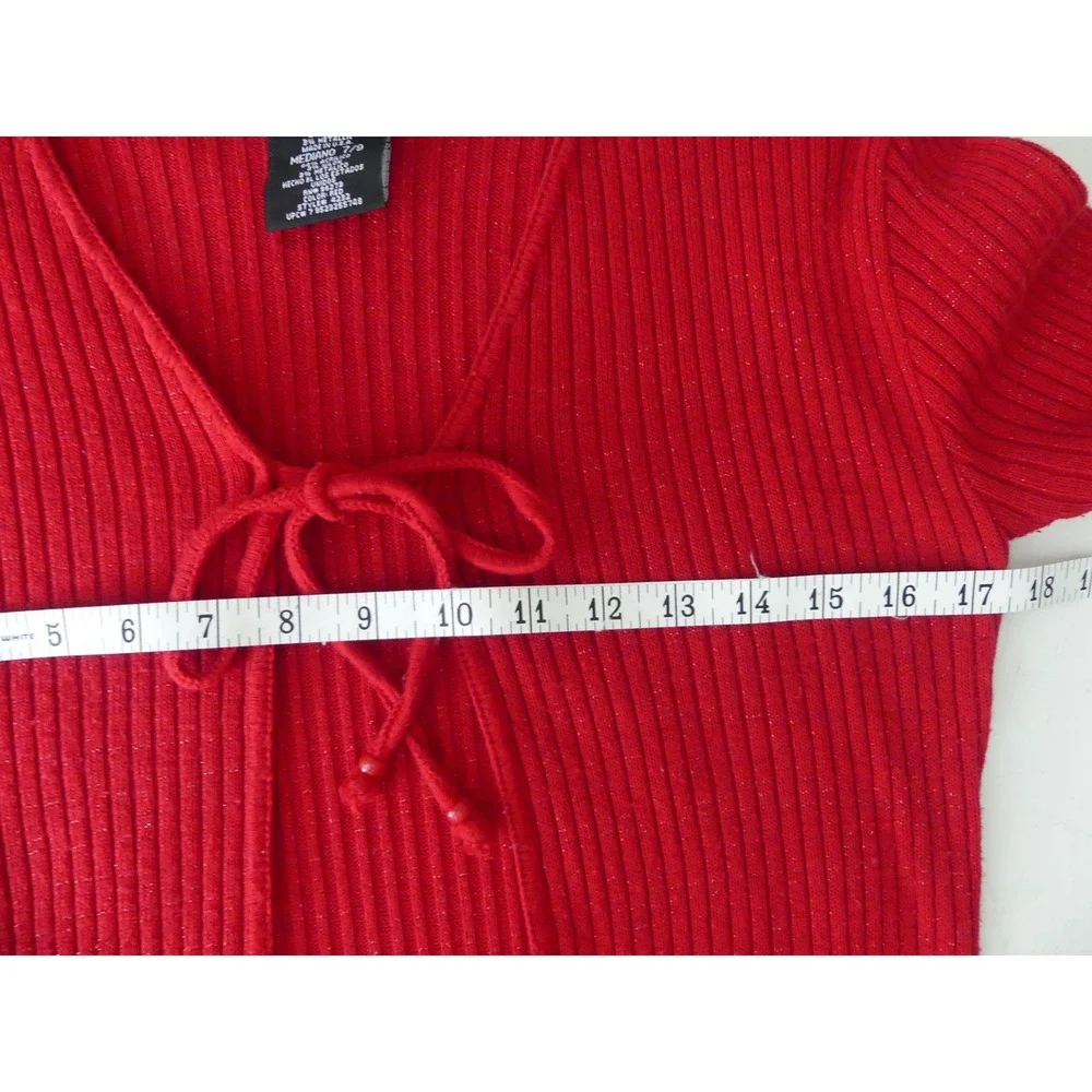 Y2K No Boundaries Red Metallic Ribbed Knit Long Duster Cardigan‎ Tie Front M 7/9